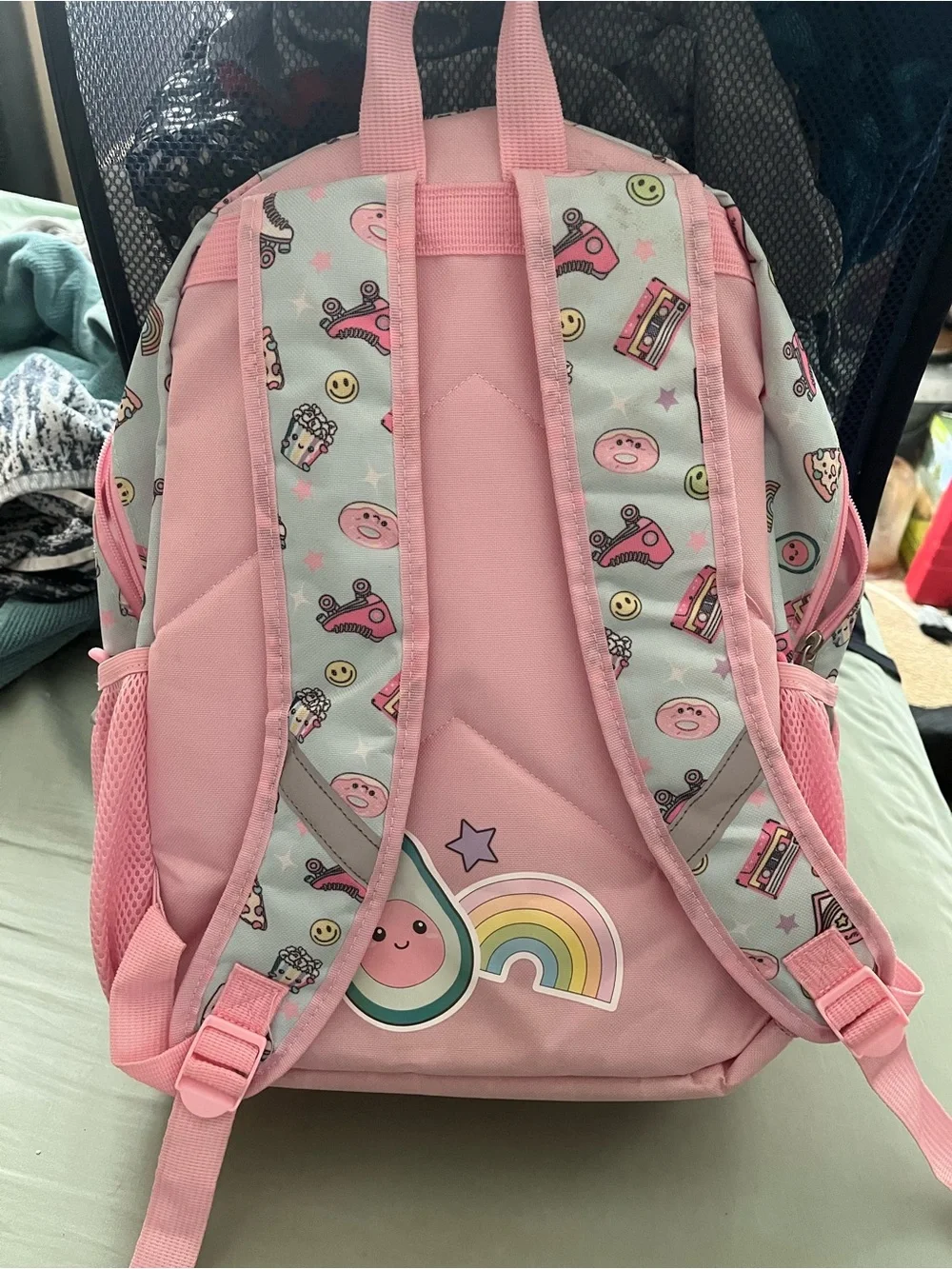 Target Pink Kids Backpack with Sequins, Avocado & Roller Skate Patches